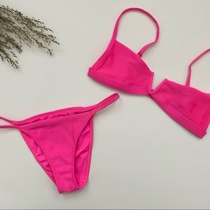 LA Hearts Neon Pink Ribbed Bikini Swim Suit Small